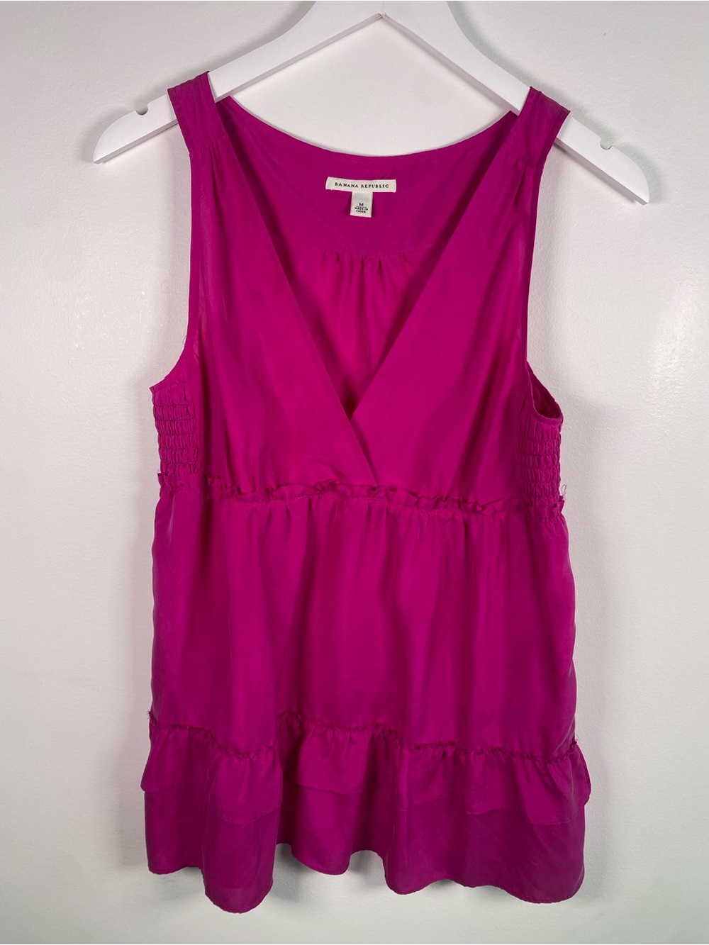 Banana Republic Hot Pink Silk Sleeveless V-Neck Tiered Tank